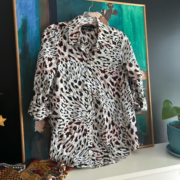Foxcroft Animal Print Blouse - Black, White, Red 4 - Picture 2 of 16